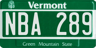 VT license plate NBA289