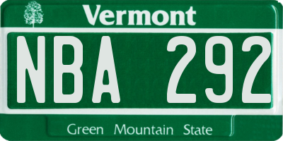 VT license plate NBA292