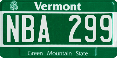 VT license plate NBA299