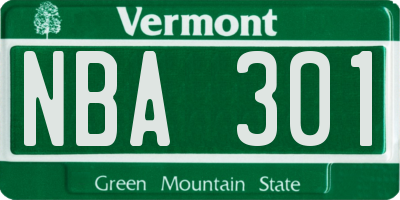 VT license plate NBA301