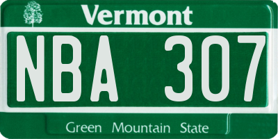 VT license plate NBA307