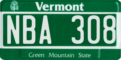 VT license plate NBA308