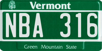 VT license plate NBA316