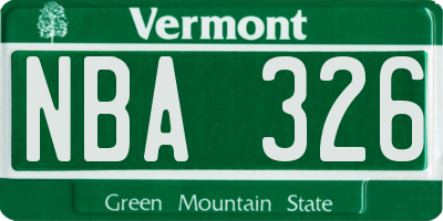 VT license plate NBA326