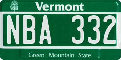 VT license plate NBA332