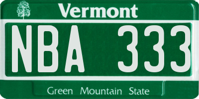 VT license plate NBA333