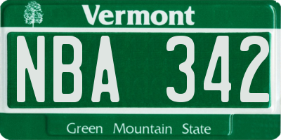 VT license plate NBA342