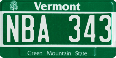 VT license plate NBA343