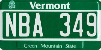 VT license plate NBA349