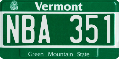 VT license plate NBA351