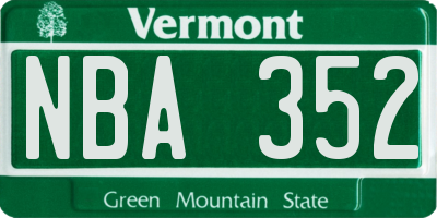 VT license plate NBA352