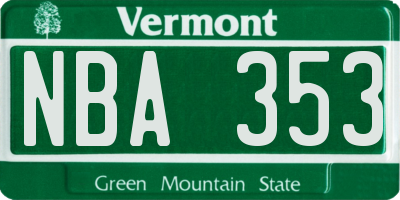 VT license plate NBA353