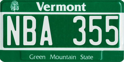 VT license plate NBA355