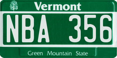 VT license plate NBA356