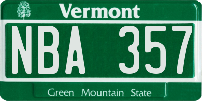 VT license plate NBA357