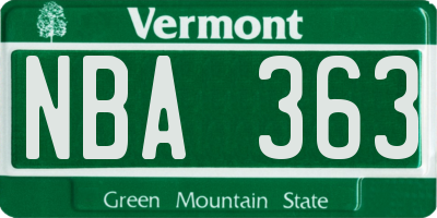 VT license plate NBA363