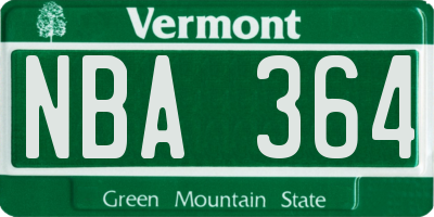 VT license plate NBA364