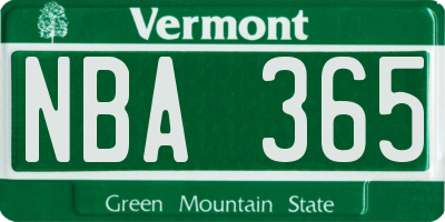 VT license plate NBA365