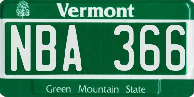 VT license plate NBA366