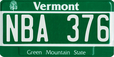 VT license plate NBA376