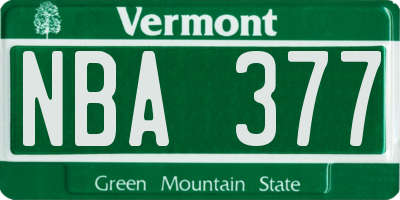 VT license plate NBA377