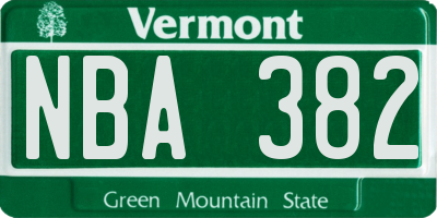VT license plate NBA382
