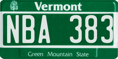 VT license plate NBA383