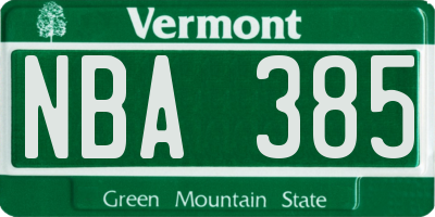 VT license plate NBA385