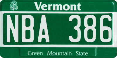 VT license plate NBA386