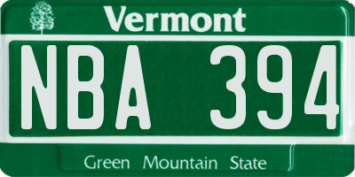 VT license plate NBA394