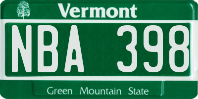 VT license plate NBA398