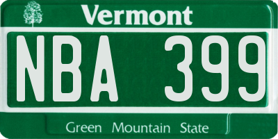 VT license plate NBA399