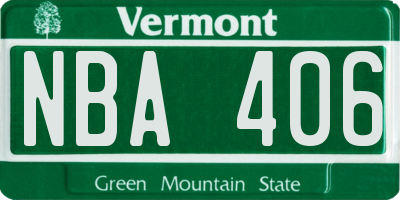 VT license plate NBA406