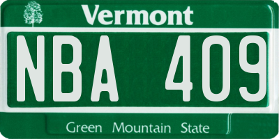 VT license plate NBA409