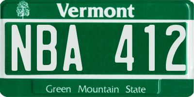 VT license plate NBA412