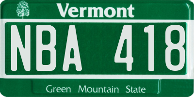 VT license plate NBA418