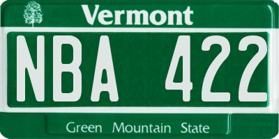 VT license plate NBA422