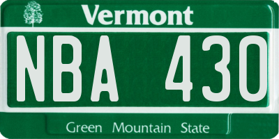 VT license plate NBA430
