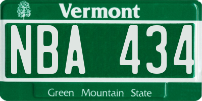 VT license plate NBA434