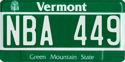 VT license plate NBA449