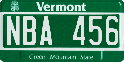 VT license plate NBA456