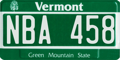 VT license plate NBA458