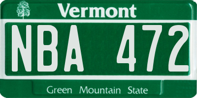 VT license plate NBA472