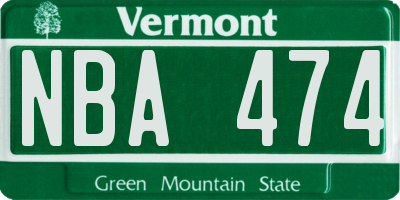 VT license plate NBA474