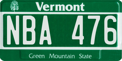 VT license plate NBA476
