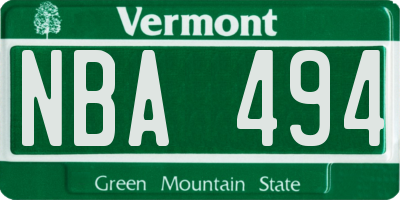 VT license plate NBA494