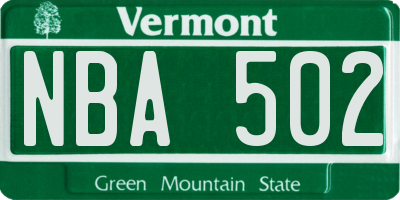 VT license plate NBA502
