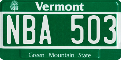 VT license plate NBA503