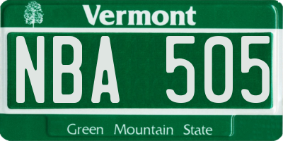 VT license plate NBA505