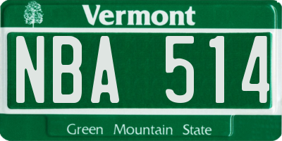 VT license plate NBA514